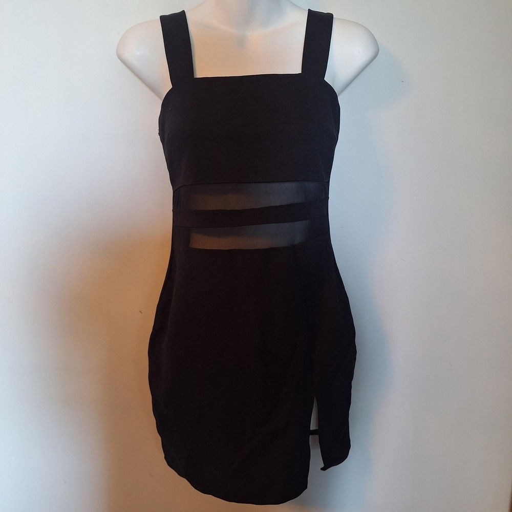 Fashion Nova Black Mesh Panel Cutout Bodycon Mini Dress Side Slit Size Medium